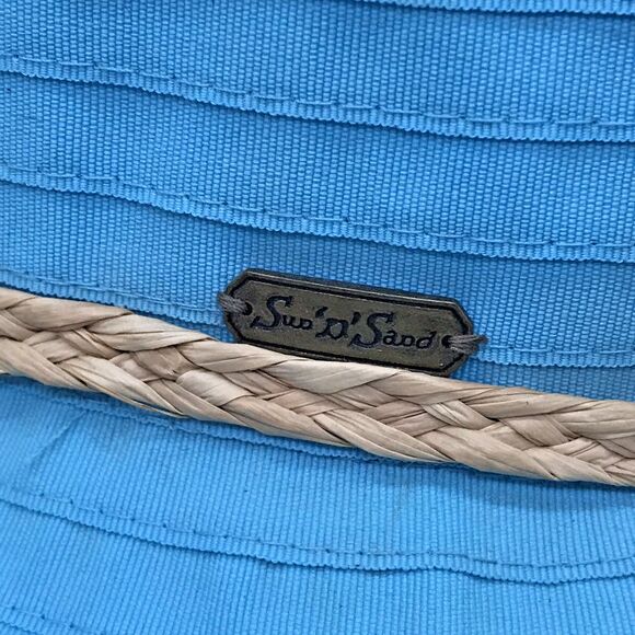 Sun 'n' Sand Headwear Women's OSFM Packable Teal Blue Textile & Straw Beach Hat - Picture 3 of 8